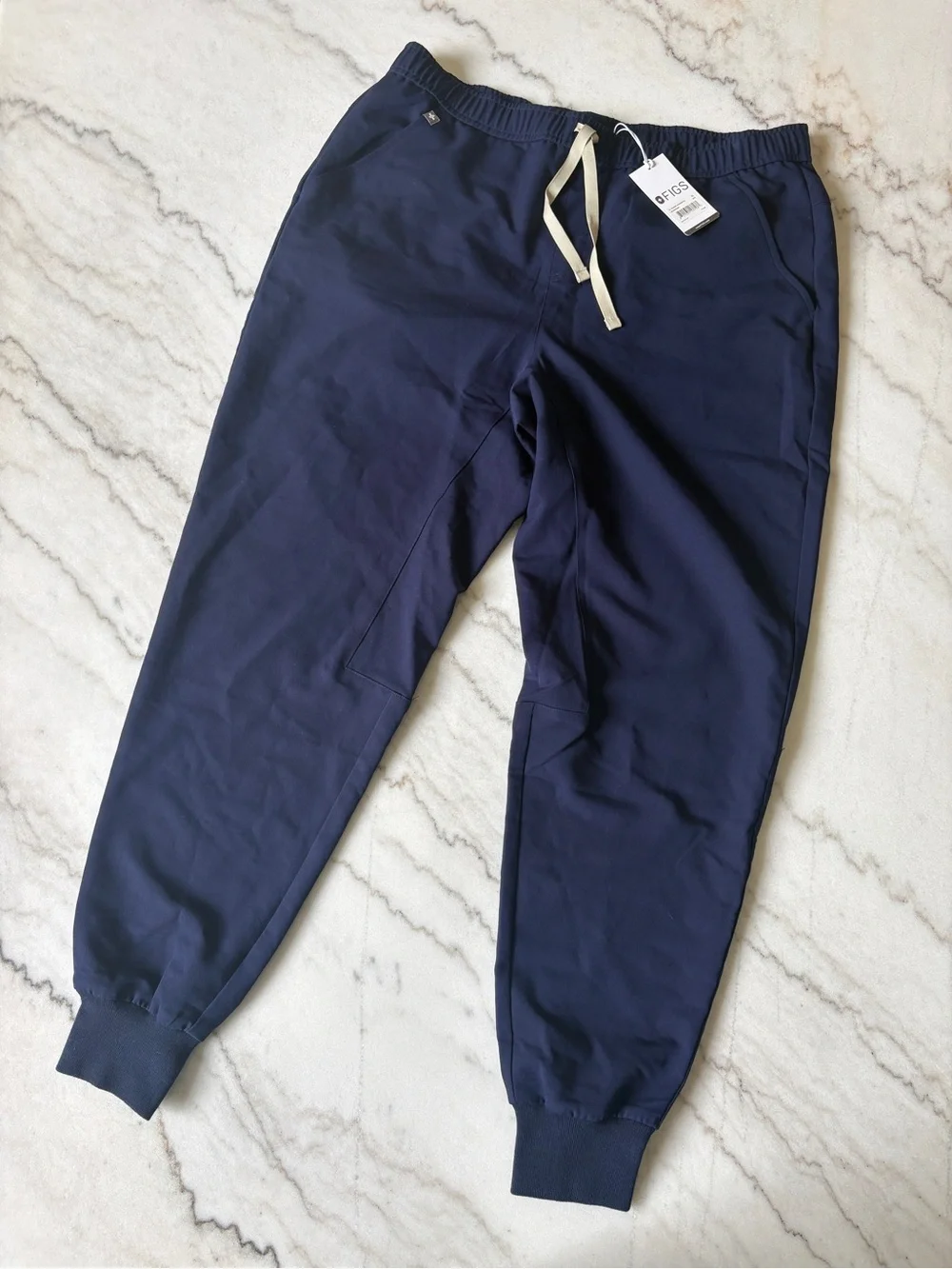 Figs Navy Jogger Pants with Cream Drawstring